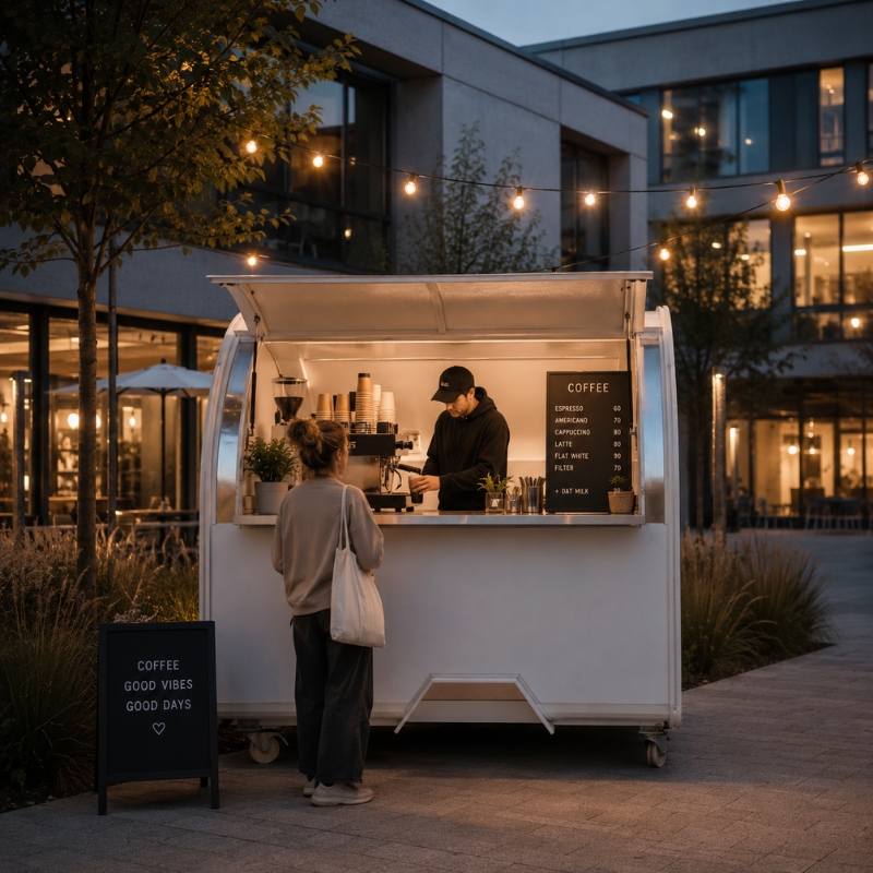 Food truck bílý , RAL 9010, 1,6 m s lednicí