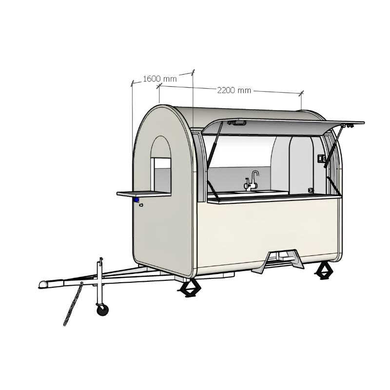 Food truck bílý , RAL 9010, 1,6 m s lednicí